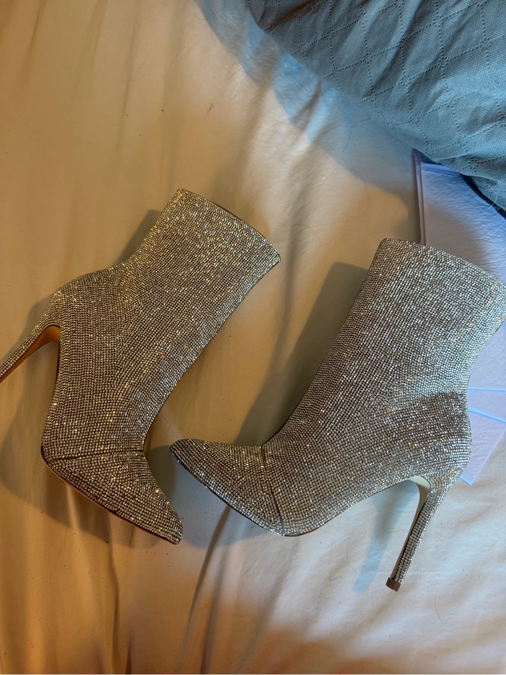 Dolls Kill Silver Rhinestone Pointed Toe Stiletto Ankle Boots